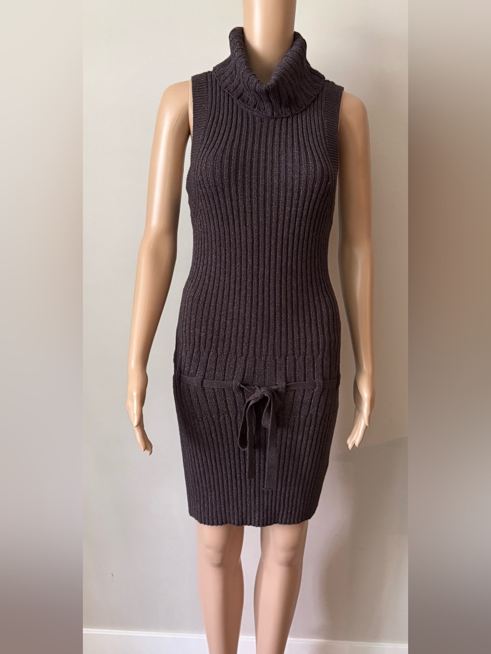 Free People Sleeveless Ribbed Turtleneck Midi Dress in Dark Brown